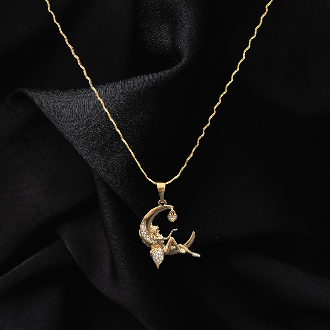 Chain & Moon Angel Pendant (Rose Gold)