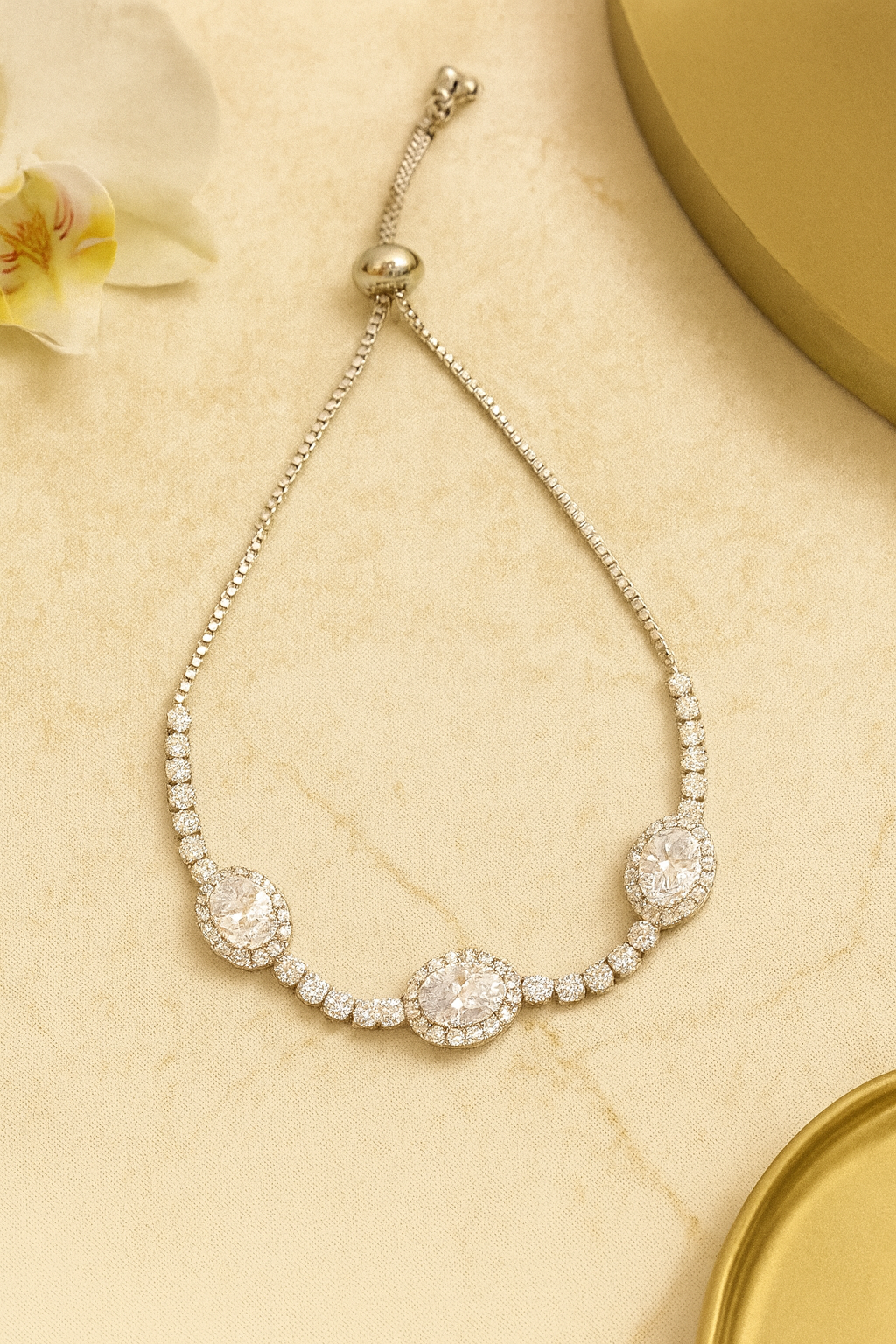 Elegant Oval Gemstone Bracelet Sparkling Crystals Adjustable Bracelet