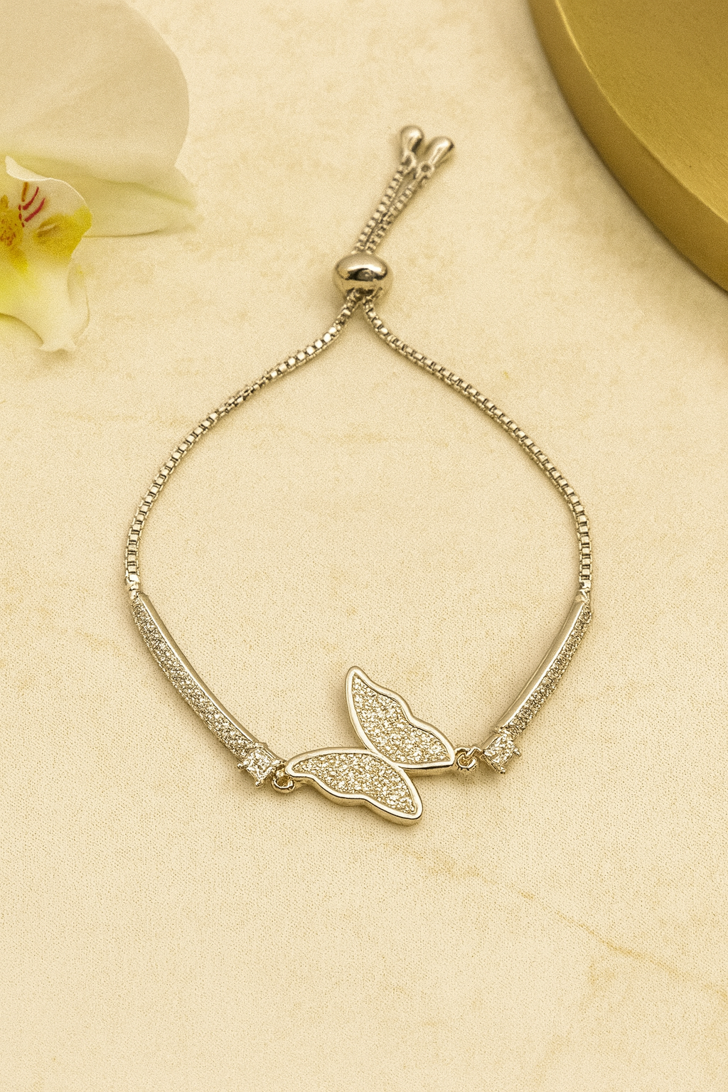 Butterfly Design With Shimmering Accents Adjustable Bracelet