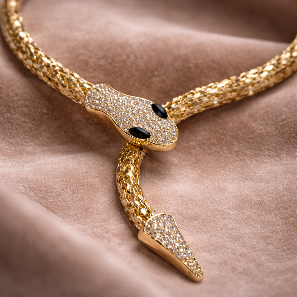 American Diamond-Encrusted Snake Lariat Necklace