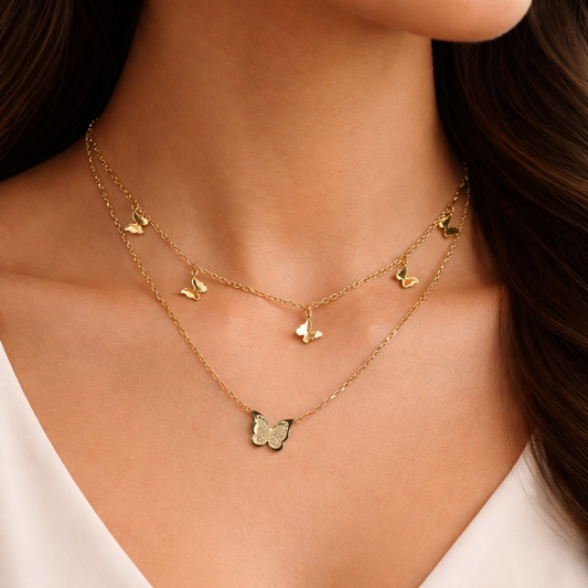 Elegant Gold Butterfly Necklace with AD (American Diamond)