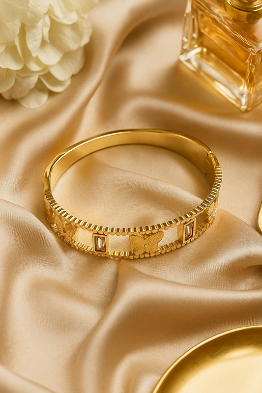 Butterfly Design Rice Cut AD-Studded Handcuff Bracelet