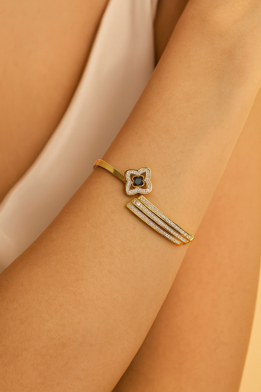 Clover Evil Eye Design Handcuff Bracelet