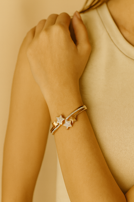 Multi-Star Comet Style AD-Studded Handcuff Bracelet