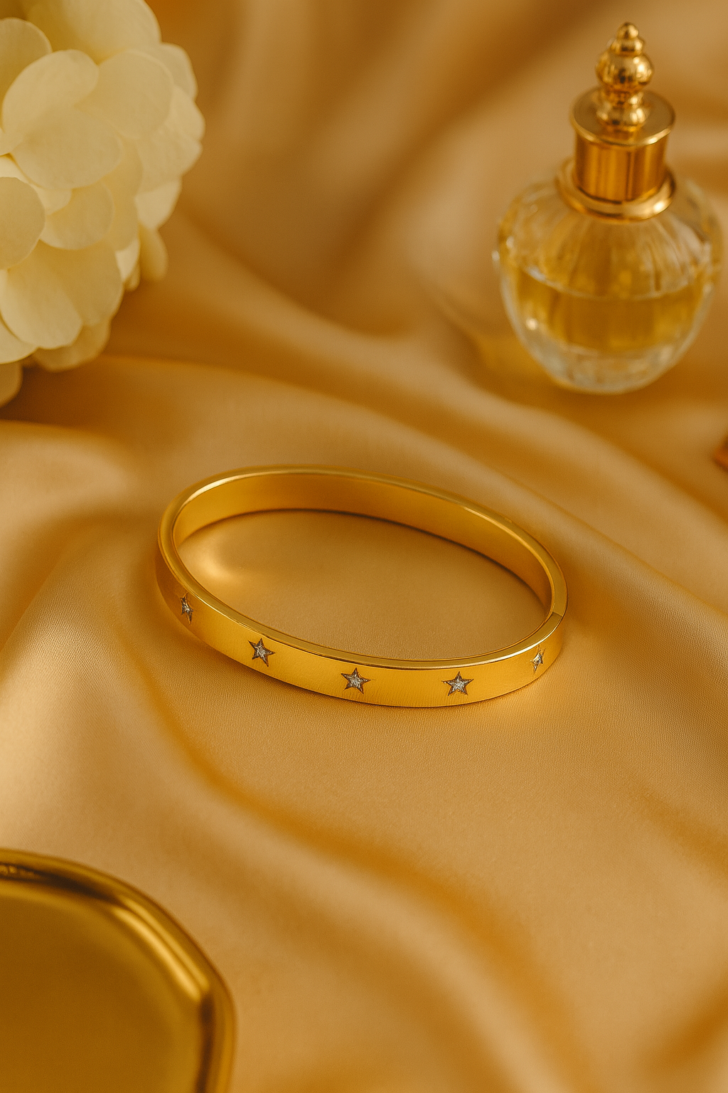 Elegant Star engraved with AD Studded Silver Cuff Bracelet
