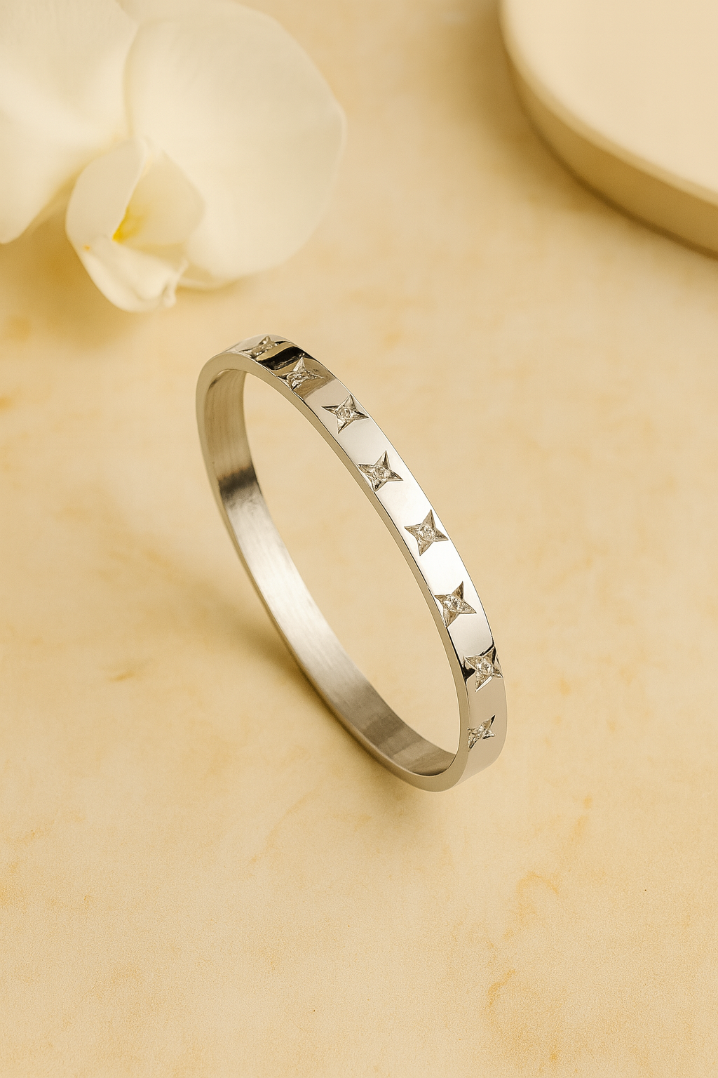Elegant Star engraved with AD Studded Silver Cuff Bracelet