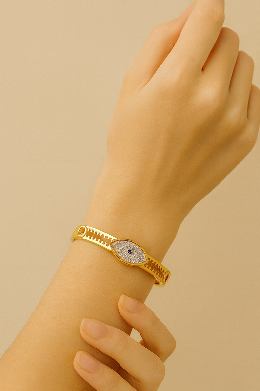 Evil Eye Design Handcuff Bracelet