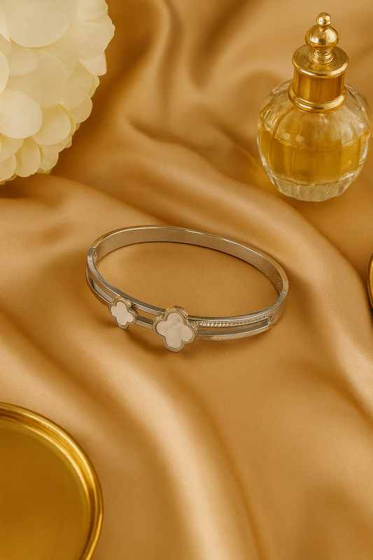 Silver-toned Bracelet with floral motifs and crystal accents