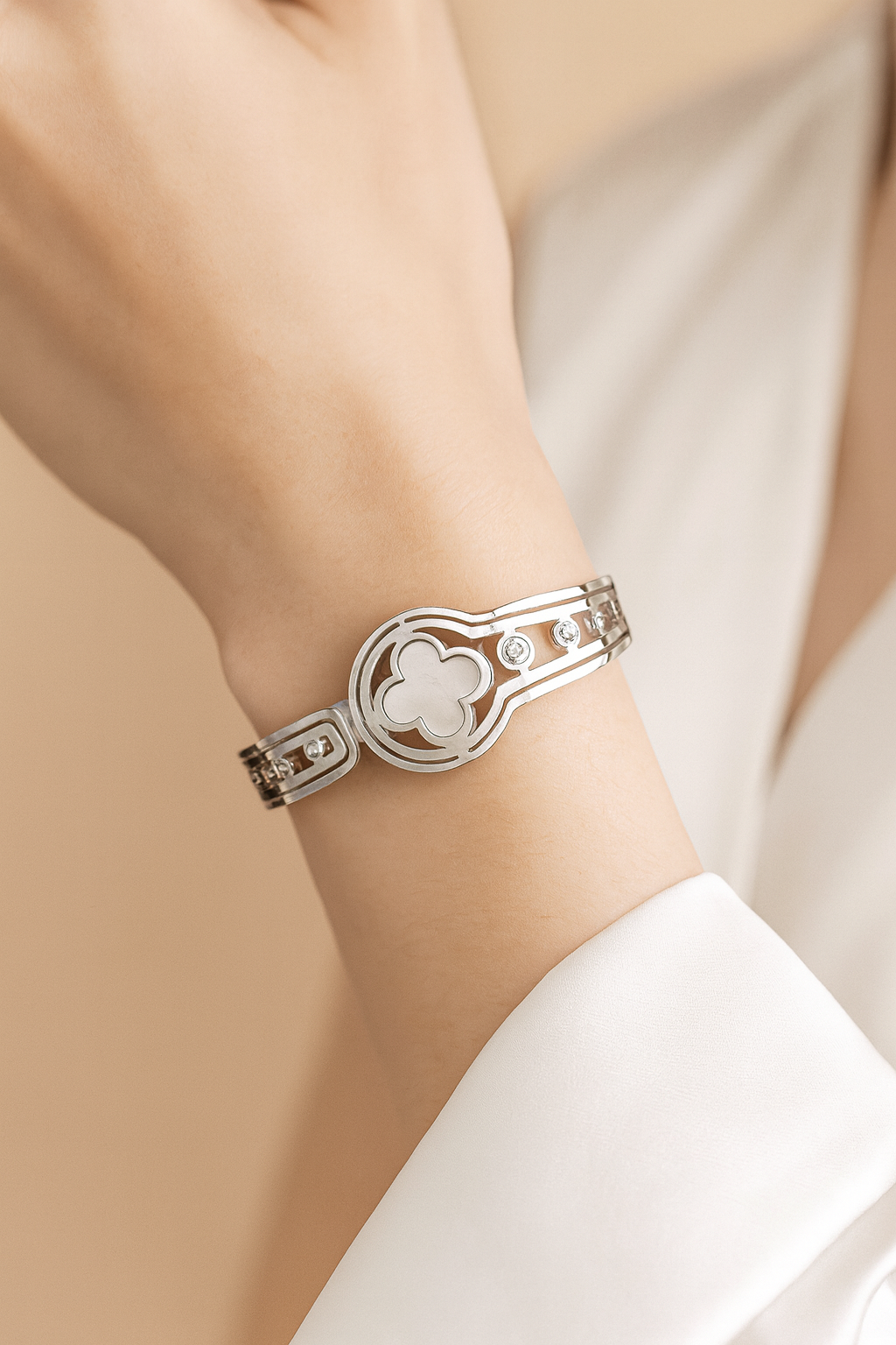 Silver Bold Clover Cuff Bracelet
