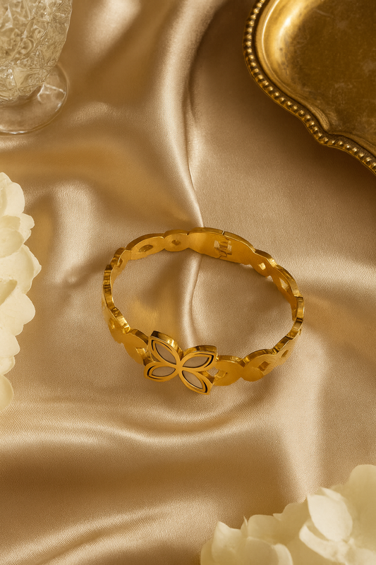 Bold Clover Mother of Pearl Handcuff Bracelet