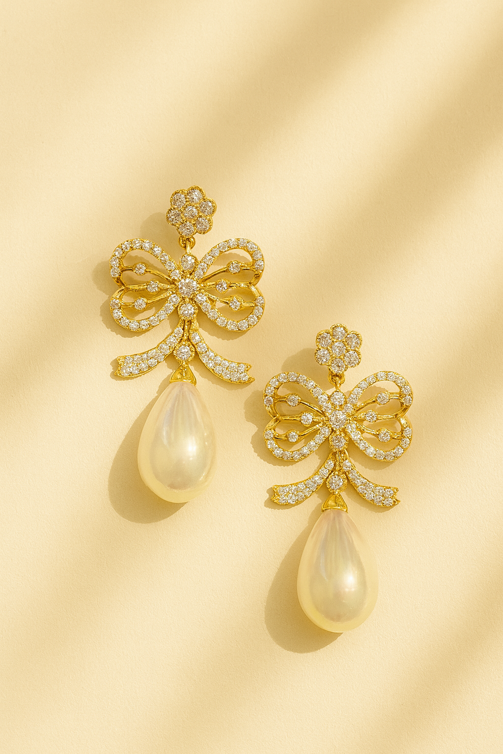 Luxury Bow Pearl Drop Earrings | Gold-Plated Party Wear Earrings for Women & Girls