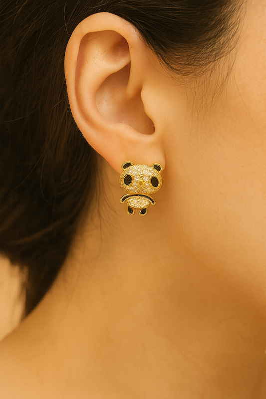Cute Panda Stud Earrings | Gold-Plated Animal Design Earrings for Girls & Women