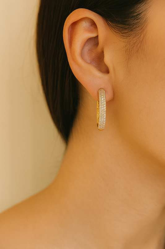 Gold Plated American Diamond Hoop Earrings for Women