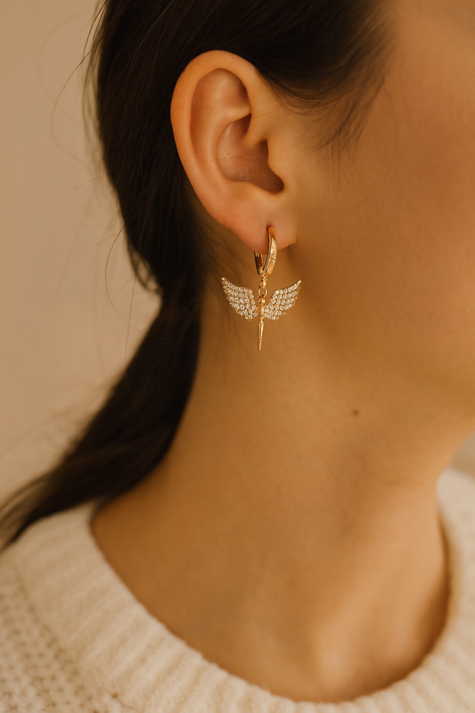 Gold Angel Wing Hoop Earrings | Trendy Dangle Earrings for Women & Girls