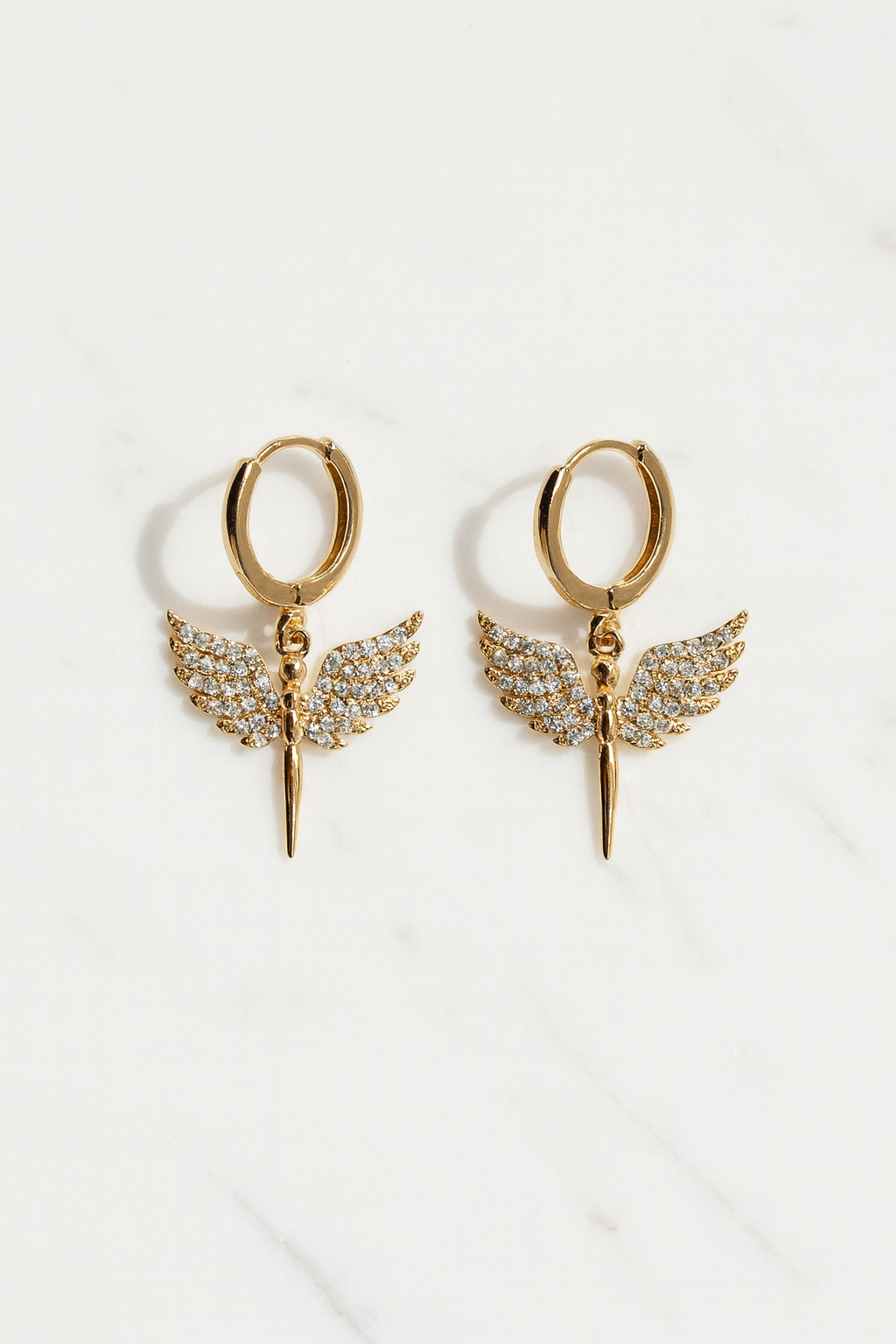 Gold Angel Wing Hoop Earrings | Trendy Dangle Earrings for Women & Girls