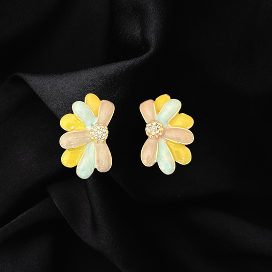 Enamel Half Daisy Flower Earrings