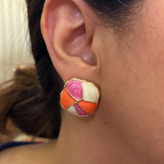 Enamel Square Curve Earrings