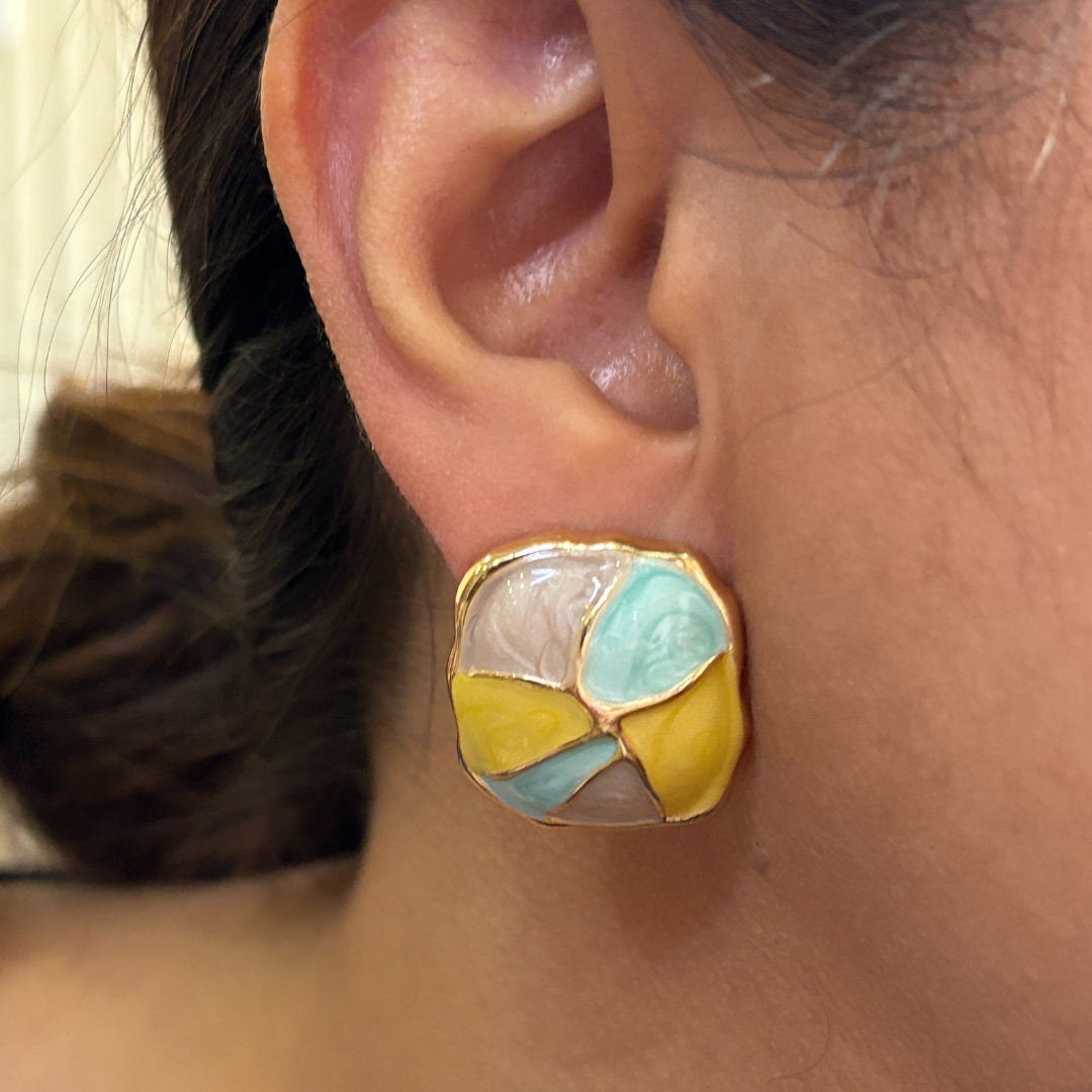 Enamel Square Curve Earrings
