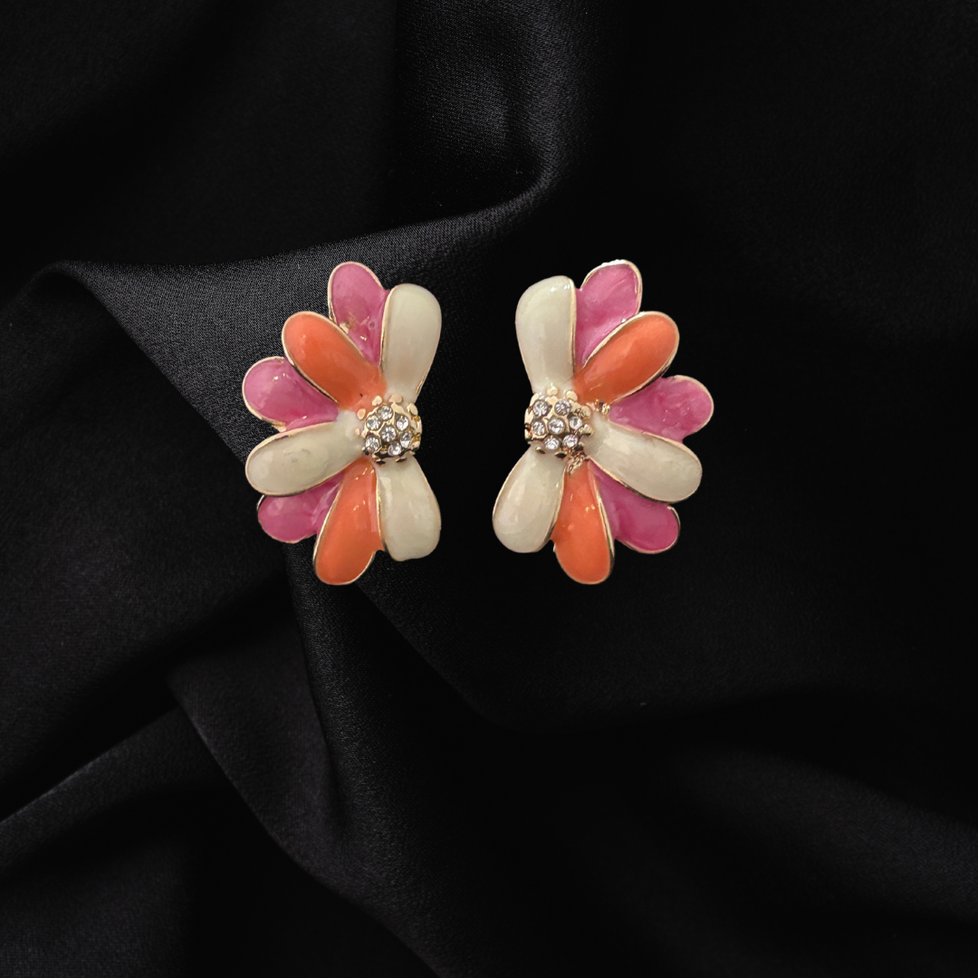 Enamel Half Daisy Flower Earrings