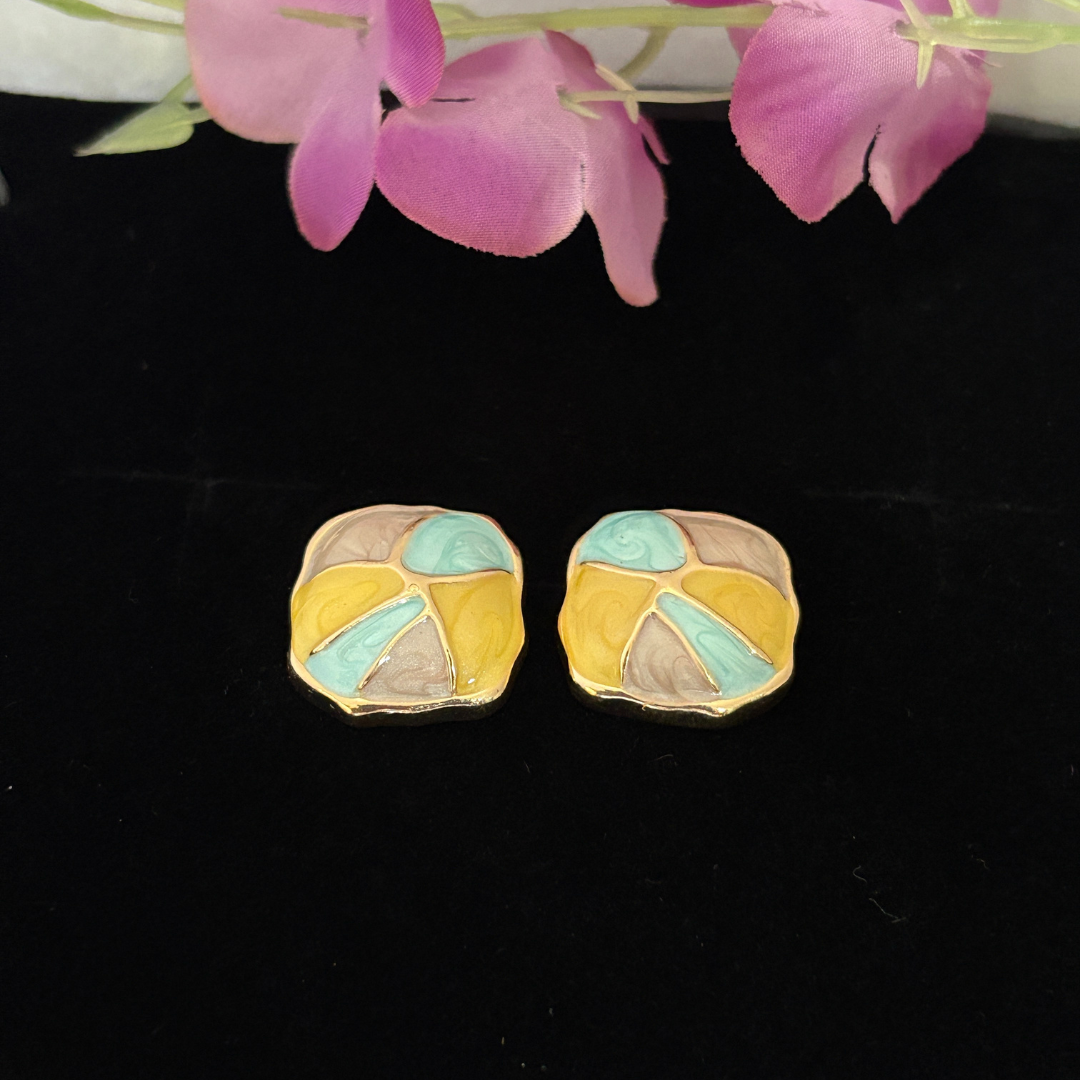 Enamel Square Curve Earrings