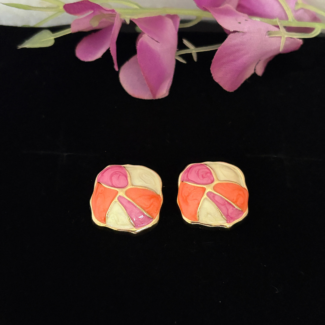 Enamel Square Curve Earrings