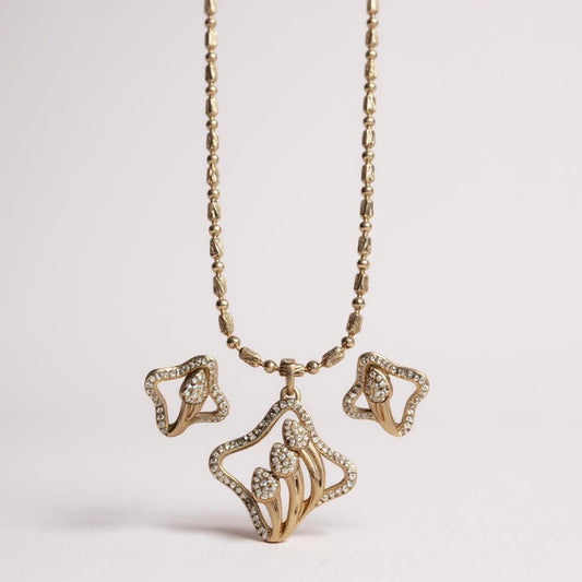 Rose Gold Designer Spade Stem Pendant & Earring Set