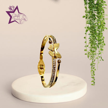 Bold Golden Butterfly AD-studded Hand Cuff Bracelet