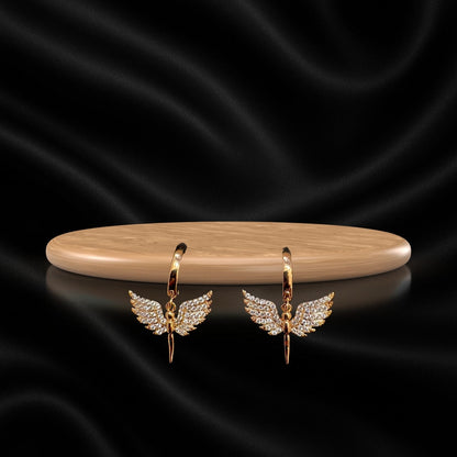 Gold Angel Wing Hoop Earrings | Trendy Dangle Earrings for Women & Girls