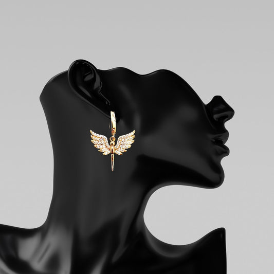 Gold Angel Wing Hoop Earrings | Trendy Dangle Earrings for Women & Girls