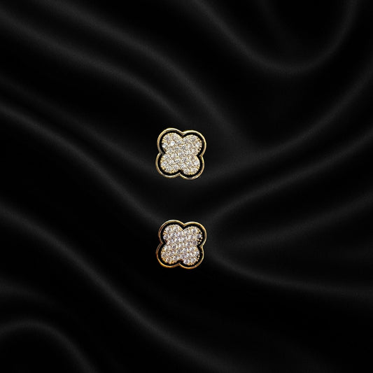 Luxury Clover Stud Earrings for Women – Gold-Plated Crystal Flower Design for Party, Gifting & Daily Wear