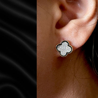 Luxury Clover Stud Earrings for Women – Gold-Plated Crystal Flower Design for Party, Gifting & Daily Wear