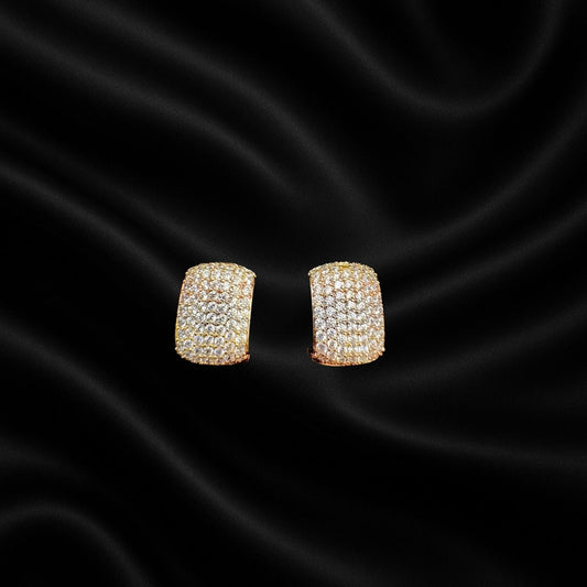 Tricolor Sparkle Huggie Earrings – Gold, Silver & Rose Gold for Women