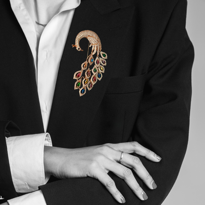 Peacock Brooch for Women – Multicolor Stone Feather Pin