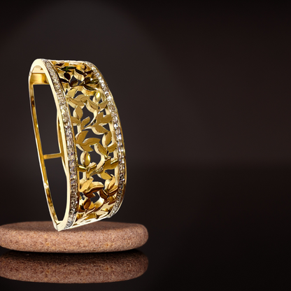 Classic Flower Design Heavy AD-Studded Handcuff Bracelet