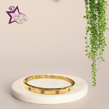 Elegant Star engraved with AD Studded Silver Cuff Bracelet