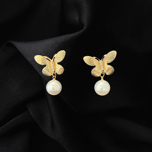 Butterfly Pearl Drop Earrings