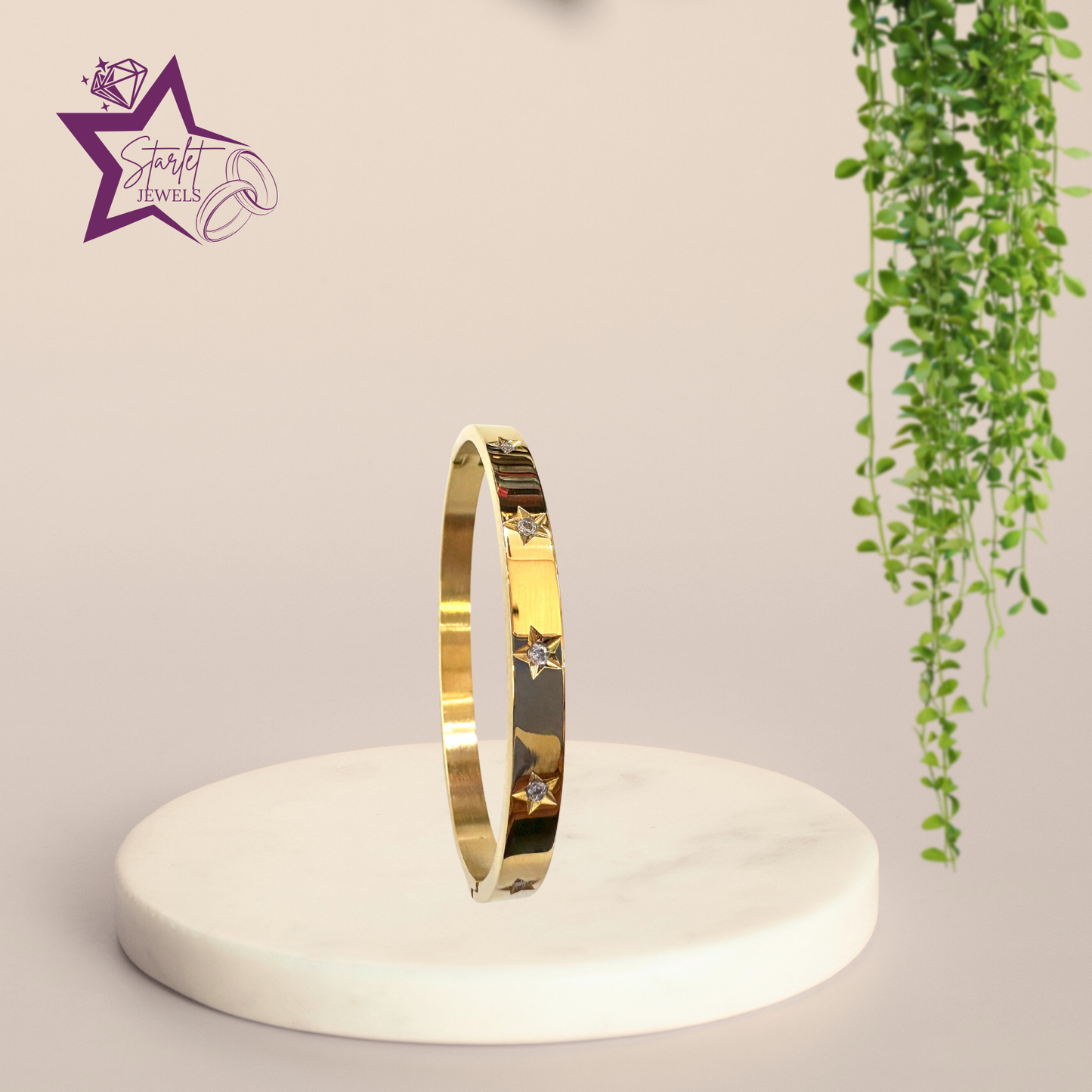 Elegant Star engraved with AD Studded Silver Cuff Bracelet
