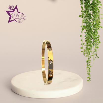 Elegant Star engraved with AD Studded Silver Cuff Bracelet