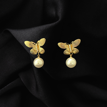 Butterfly Pearl Drop Earrings