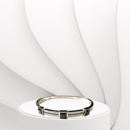 Full AD-Studded Handcuff Bracelet with Black Stones
