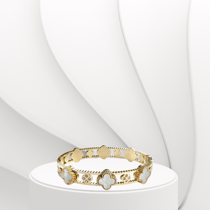 Clover Design Mother of Pearl Handcuff Bracelet