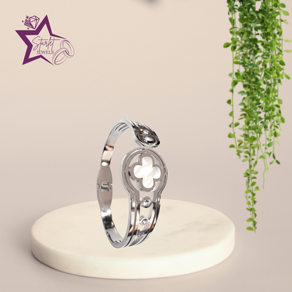 Silver Bold Clover Cuff Bracelet