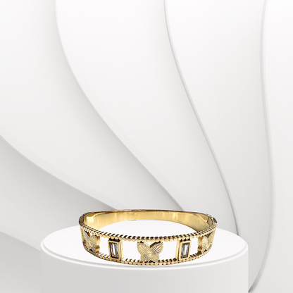 Butterfly Design Rice Cut AD-Studded Handcuff Bracelet