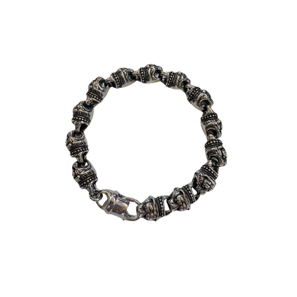 Gothic Tiger Skull Oxidized Silver Tribal Chain Bracelet for Men & Boy