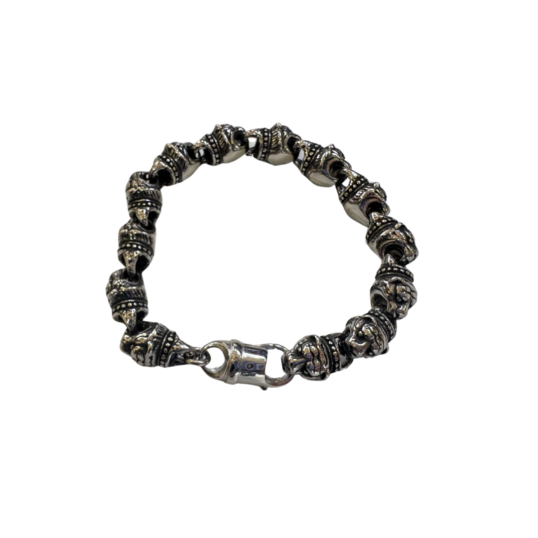 Gothic Tiger Skull Oxidized Silver Tribal Chain Bracelet for Men & Boy