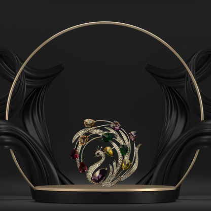 Peacock with Multi-Color Stones Rounded Feathers Brooch for Women