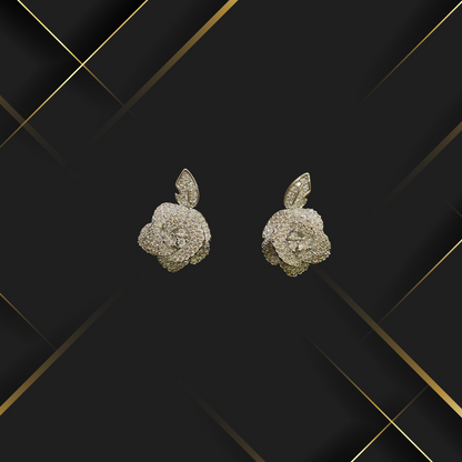 Rose Flower with Leaf AD Studded Earrings for Women
