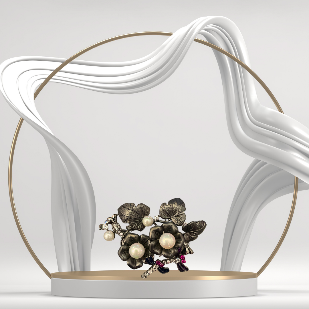 Black & Multi-Color Daisy Flower Brooch for Women with Golden Leaf