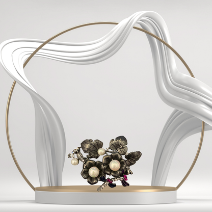 Black & Multi-Color Daisy Flower Brooch for Women with Golden Leaf