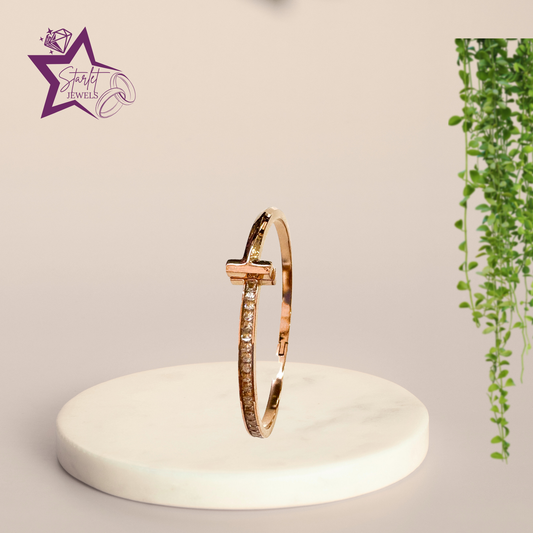 Rose Gold Nail Bracelet American Diamond Studded